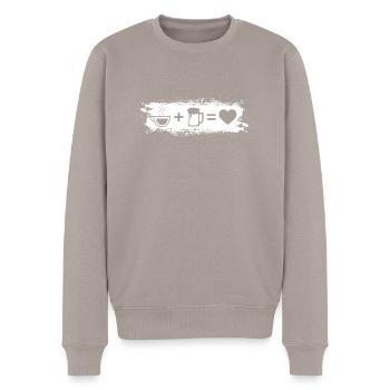 Grunge-Rechteck - Herz - Bier - Kaffee - - Männer Premium Bio Pullover - Taupe - Vorne - Nico (187cm)