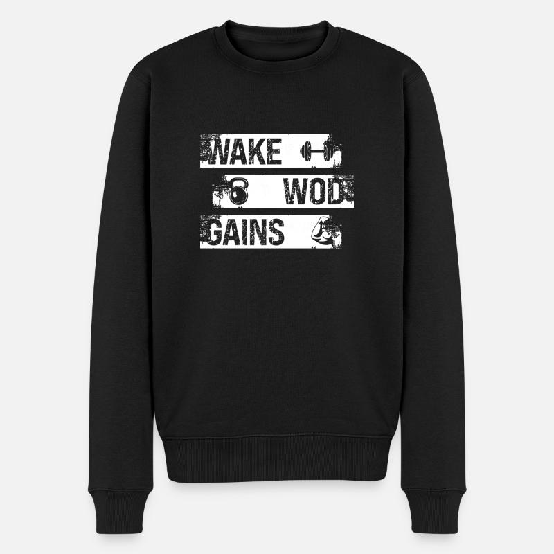 Wake Wod Gains - - Männer Premium Bio Pullover - Schwarz