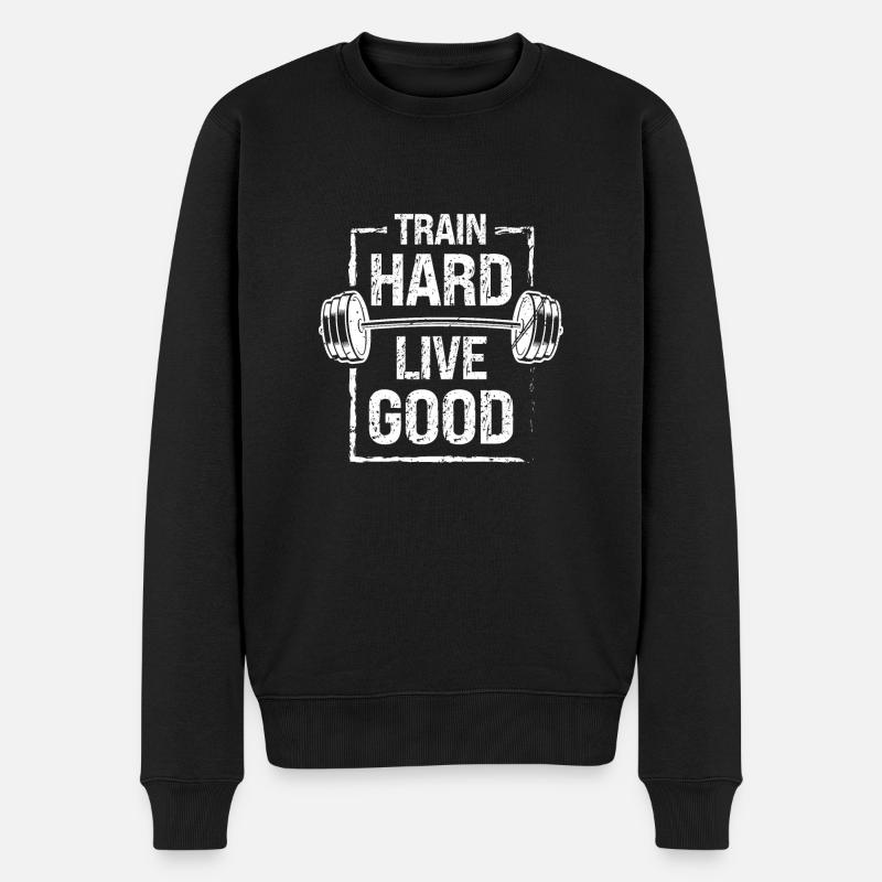 Trainiere hart Lebe gut - - Männer Premium Bio Pullover - Schwarz
