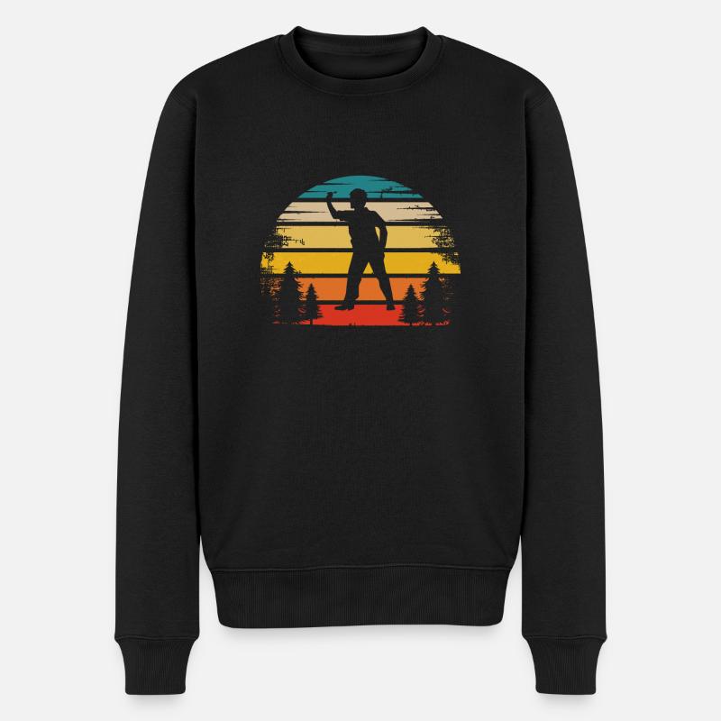 Retro Sonne - Dartspieler - - Männer Premium Bio Pullover - Schwarz