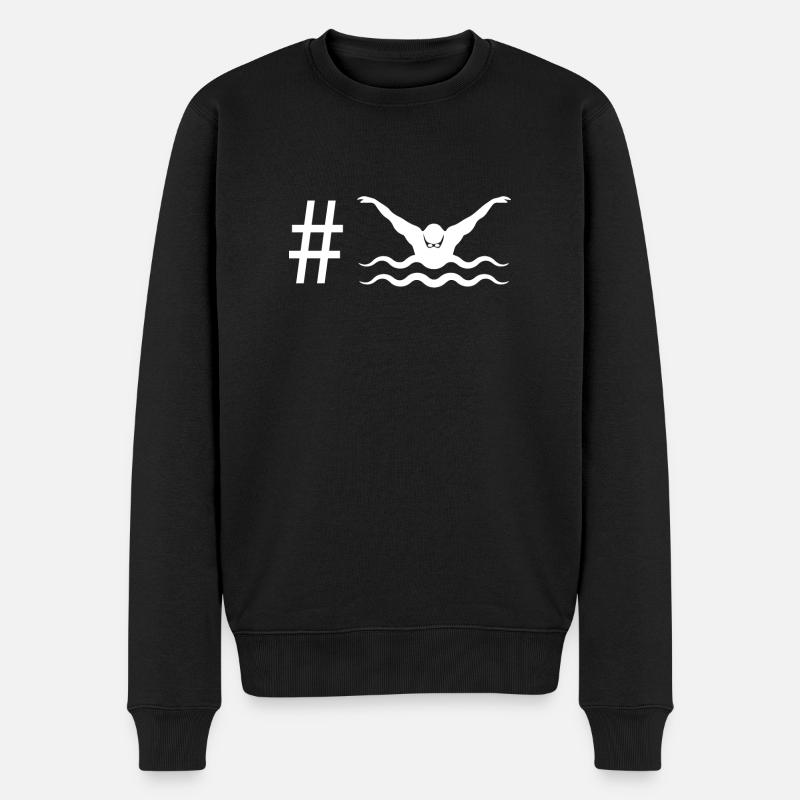 Hashtag - Schwimmen - - Männer Premium Bio Pullover - Schwarz