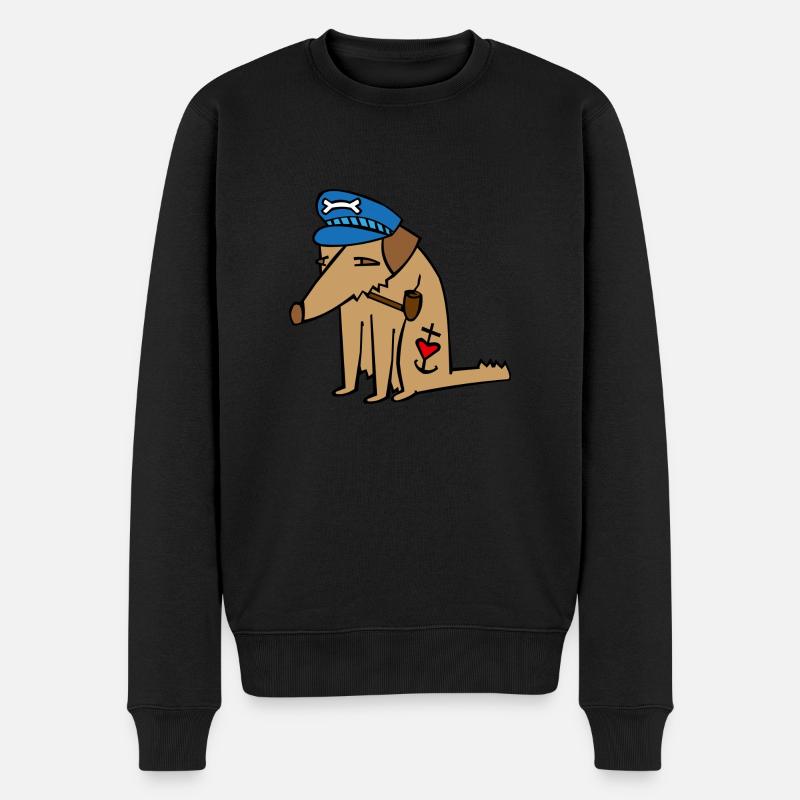 Hund mit Tattoo - Seemann, alter Seebär - Männer Premium Bio Pullover - Schwarz