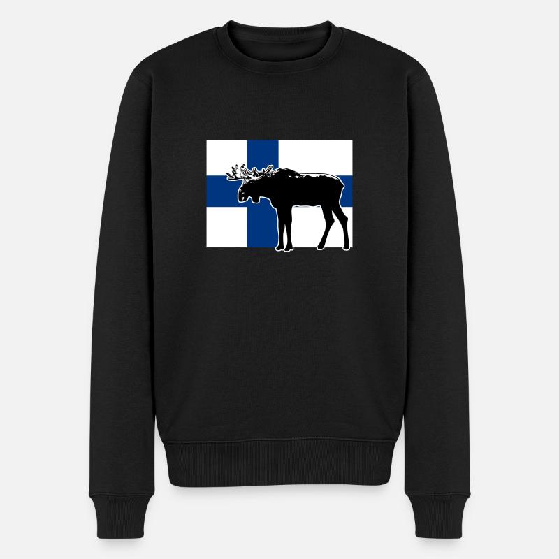 Elch - Finnland - Moose - Finland Flag - Männer Premium Bio Pullover - Schwarz
