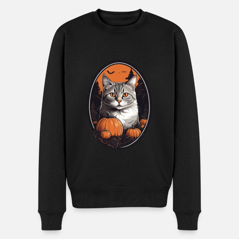 Halloween Katze - Männer Premium Bio Pullover - Schwarz