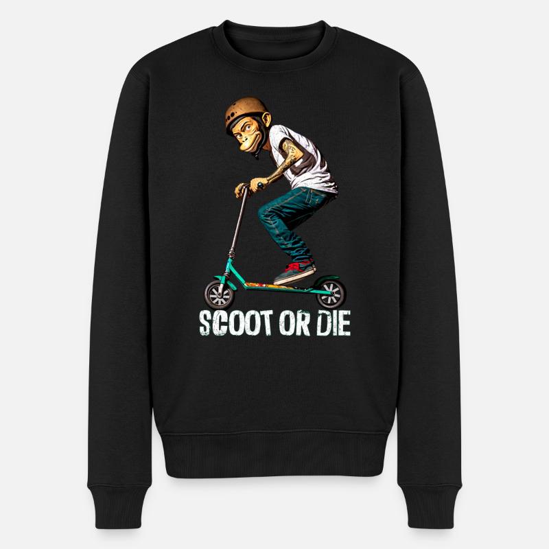 Stunt Scooter Affe macht Tricks - Männer Premium Bio Pullover - Schwarz
