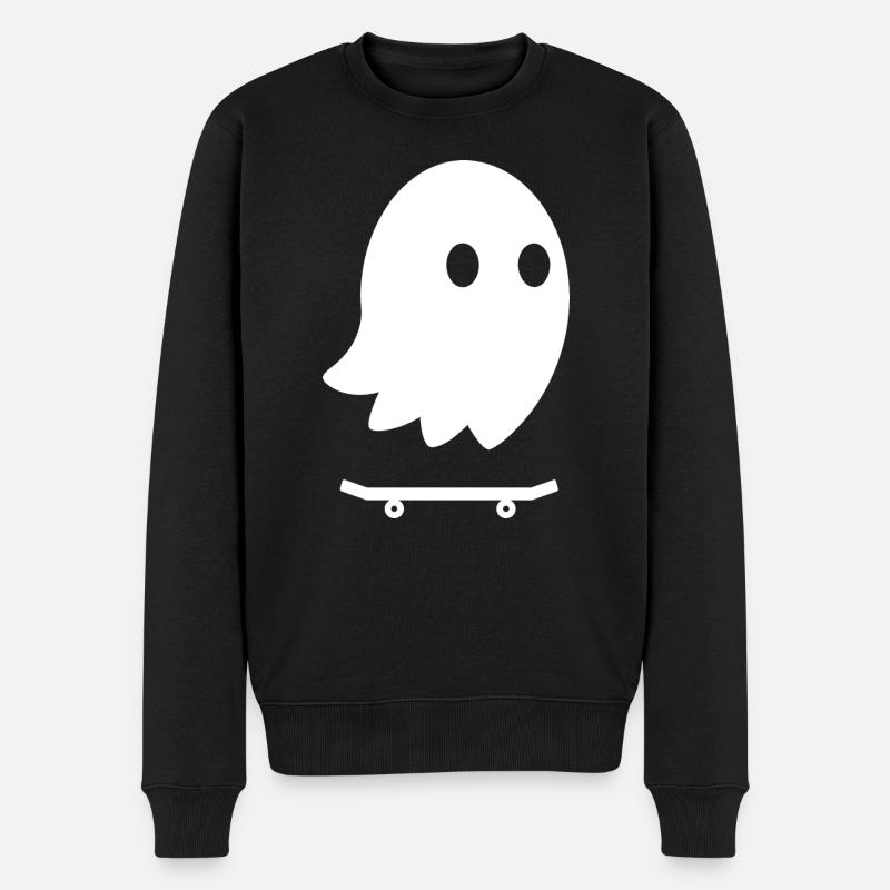 Niedliches Gespenst auf Skateboard - Halloween - Männer Premium Bio Pullover - Schwarz