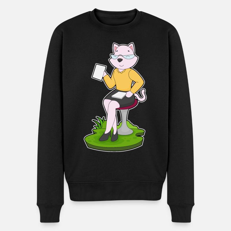 Cat Secretary Sticky Notes - Men's Premium Organic Jumper - black