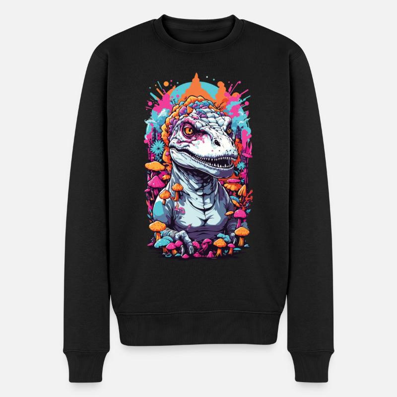 Oeuvre psychédélique Dino champignon Rave - Pull Premium bio Homme - noir