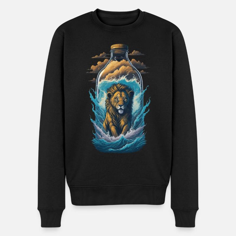 Löwe Flasche - Männer Premium Bio Pullover - Schwarz