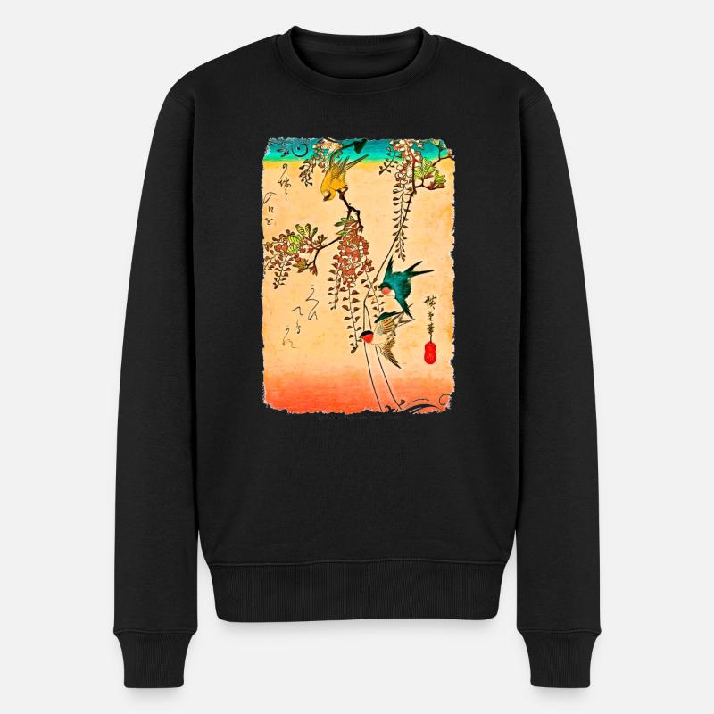 Utagawa Hiroshige schluckt auf Glyzinien - Männer Premium Bio Pullover - Schwarz