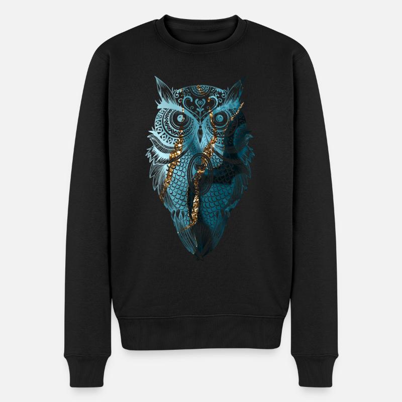 HIBOU MANDALA UHU - Pull Premium bio Homme - noir