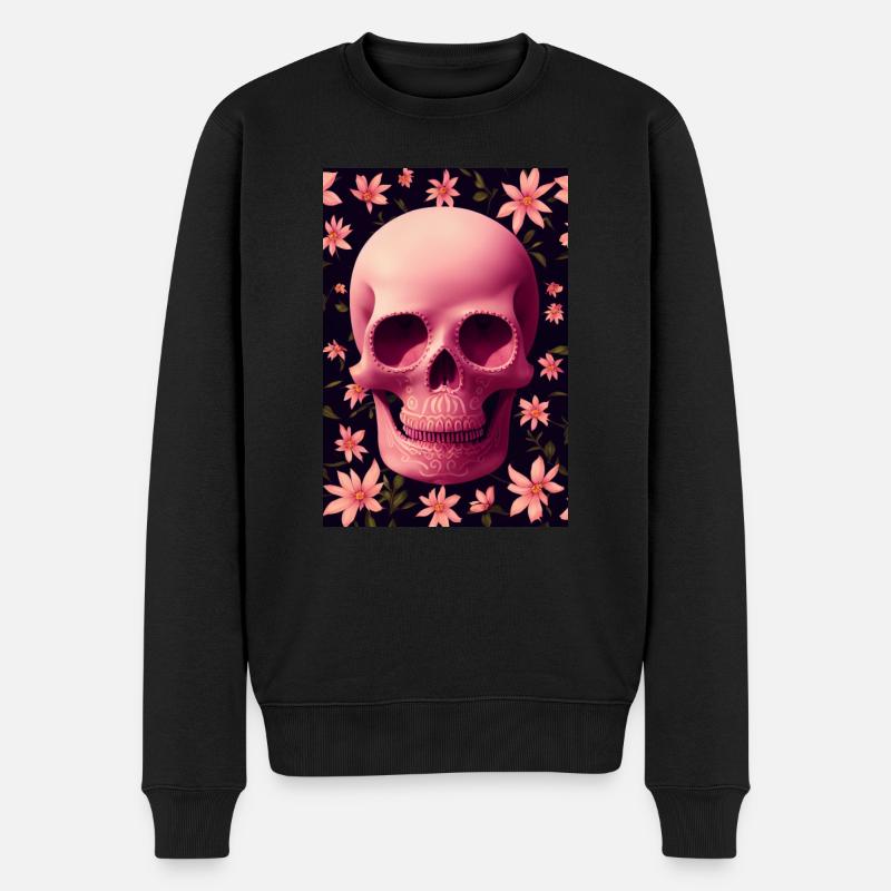 Fleurs de crâne rose - Pull Premium bio Homme - noir