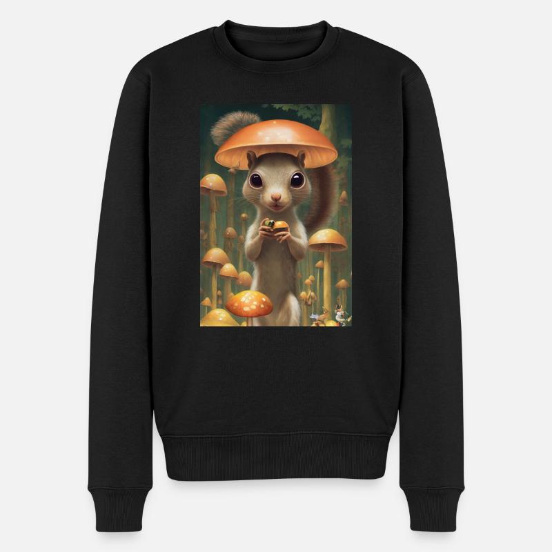 Eichhörnchen Wandern Pilz Wald - Männer Premium Bio Pullover - Schwarz