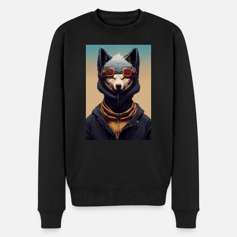 Wolf Punk Tech - Männer Premium Bio Pullover - Schwarz