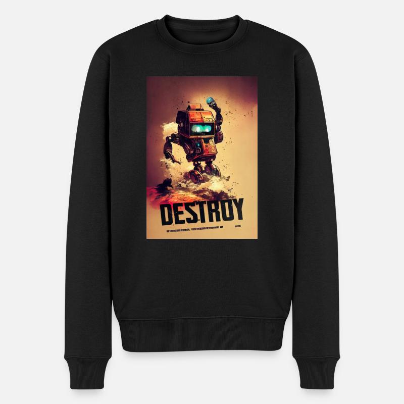 Destroy Roboter Baustelle - Männer Premium Bio Pullover - Schwarz