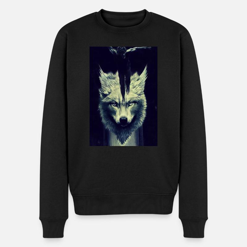 Wolf Engel Maverick Winter Polar Einsam - Männer Premium Bio Pullover - Schwarz