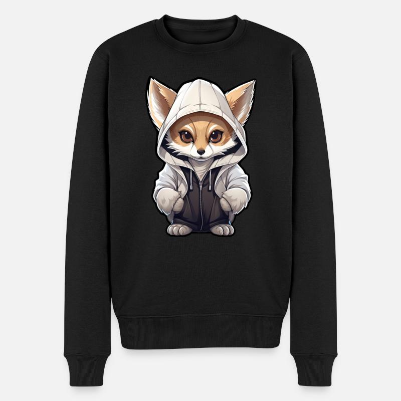 Cooler Fennec Fuchs in Freizeitkleidung - Männer Premium Bio Pullover - Schwarz