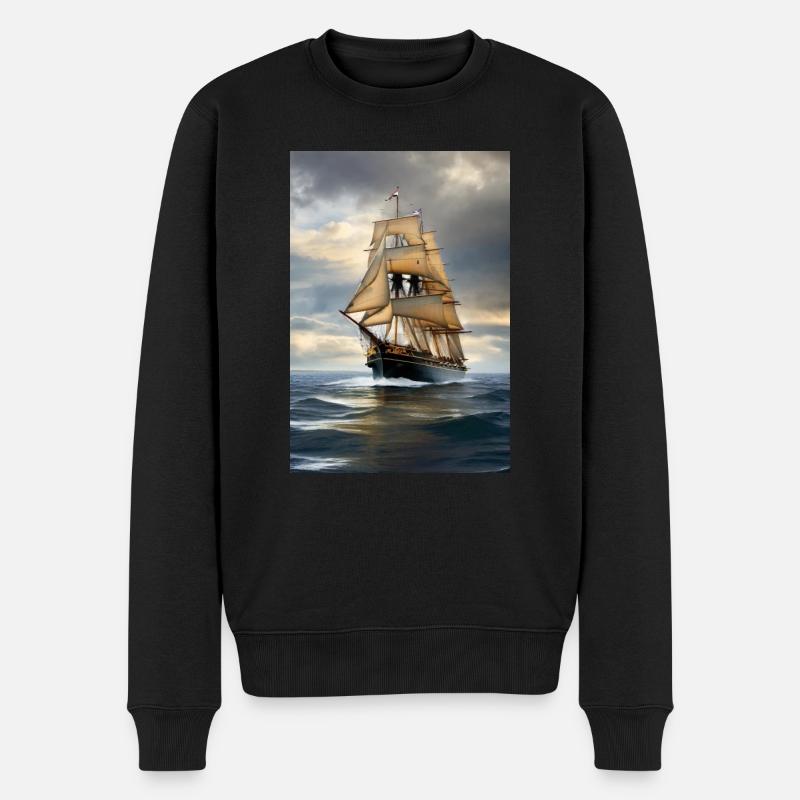 Segelschiff - Männer Premium Bio Pullover - Schwarz