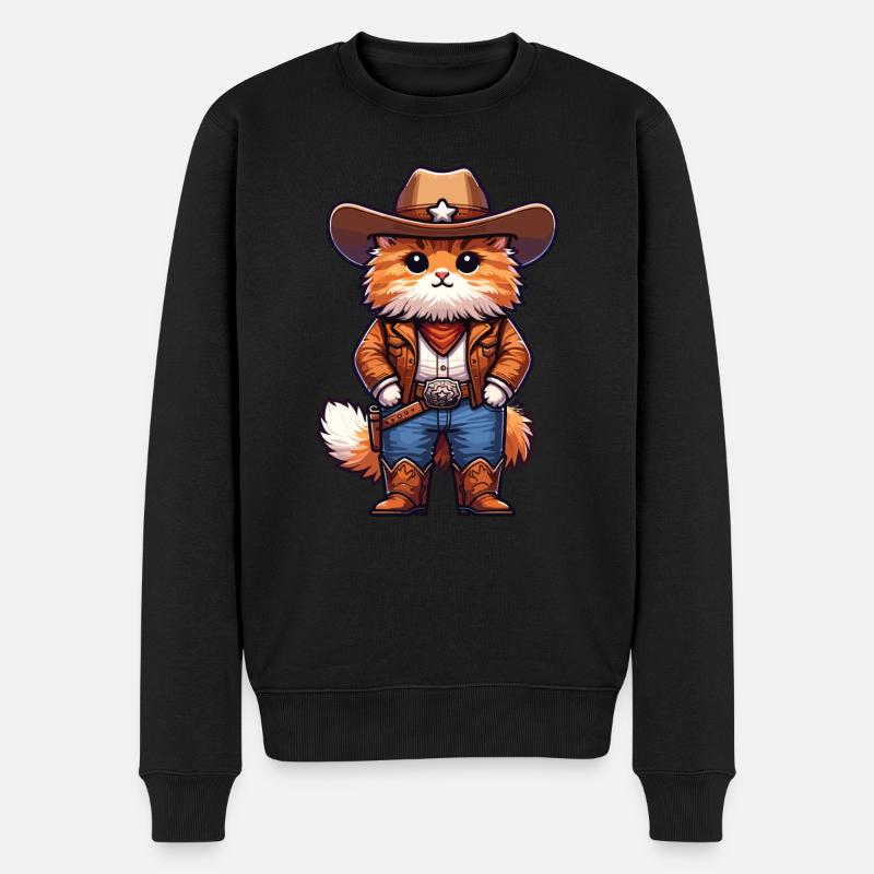 Cowboy-Katze - Männer Premium Bio Pullover - Schwarz