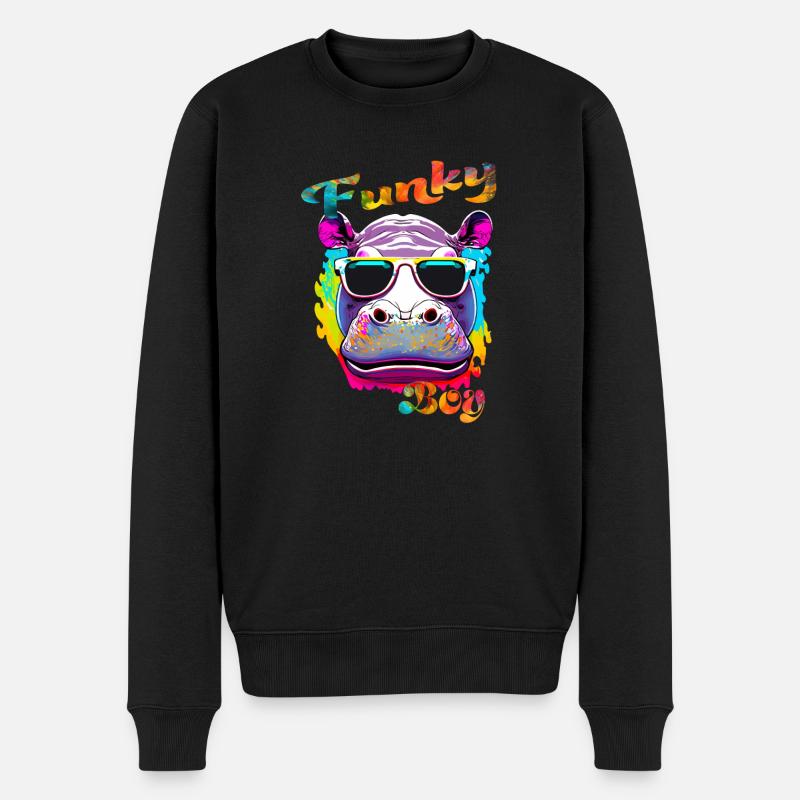 Funky Junge Nilpferd - Männer Premium Bio Pullover - Schwarz