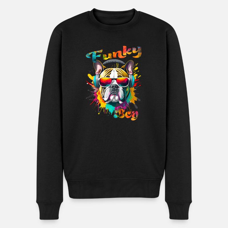 Funky Junge Bulldogge - Männer Premium Bio Pullover - Schwarz