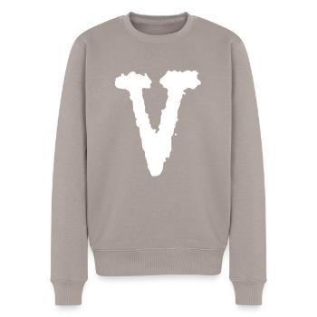 V - Männer Premium Bio Pullover - Taupe - Vorne - Nico (187cm)