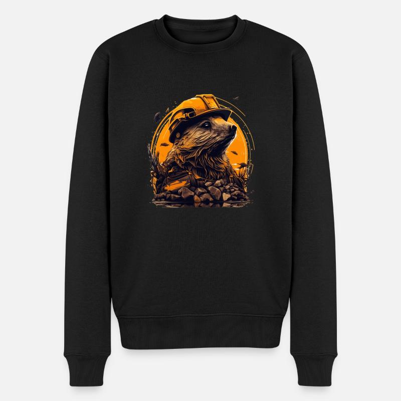 Bieber als Baumeister mit gelbem Schutzhelm - Männer Premium Bio Pullover - Schwarz