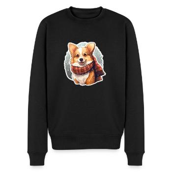Welsh Corgi im Winter mit Schal - Männer Premium Bio Pullover - Schwarz - Vorne - Nico (187cm)