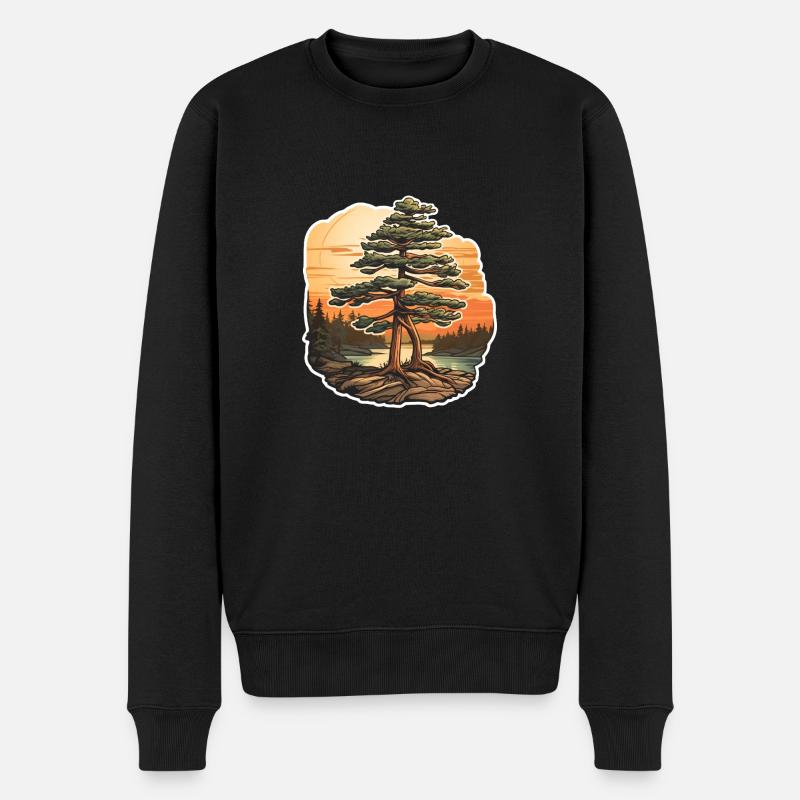 Pinie in der Abenddämmerung - Männer Premium Bio Pullover - Schwarz