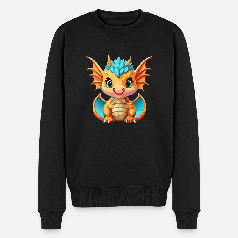 Drachen Blau Orange - Männer Premium Bio Pullover - Schwarz