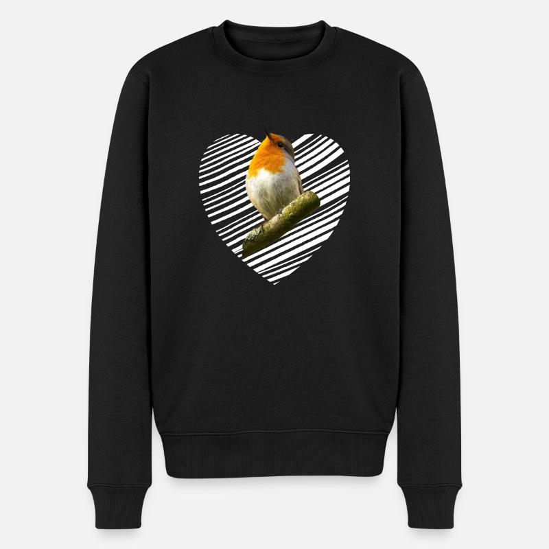Rotkehlchen Singvogel - Männer Premium Bio Pullover - Schwarz