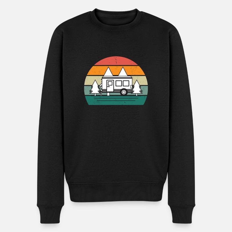 Retro Natur Camping - Männer Premium Bio Pullover - Schwarz