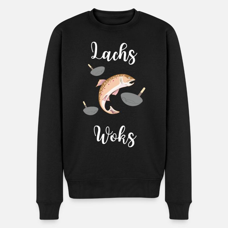 Lachs Woks - lustiger Logopädie Spruch Stimme Cool - Männer Premium Bio Pullover - Schwarz
