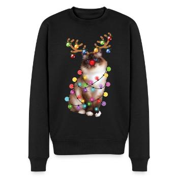 Chat Birman de Noël - Drôle de renne Noël Kitty - Pull Premium bio Homme - noir - Devant - Nico (187cm)