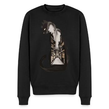 Katze Dunkle Gassen Stadt Nacht für - Männer Premium Bio Pullover - Schwarz - Vorne - Nico (187cm)