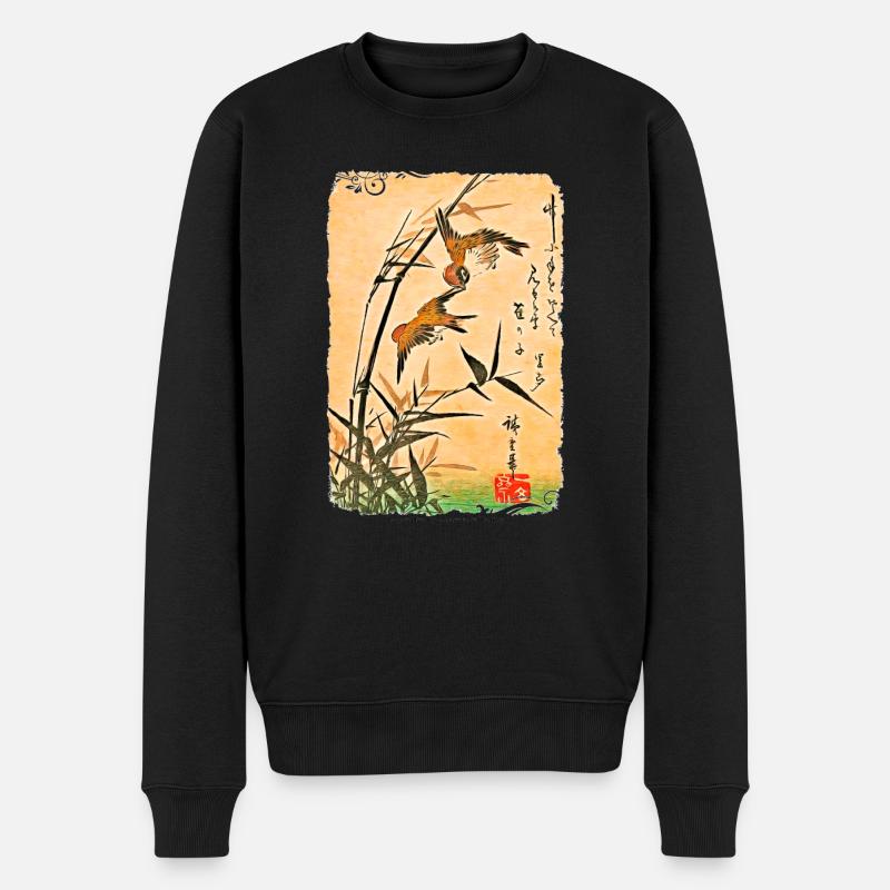 Utagawa Hiroshige Spatzen und Bambus - Männer Premium Bio Pullover - Schwarz