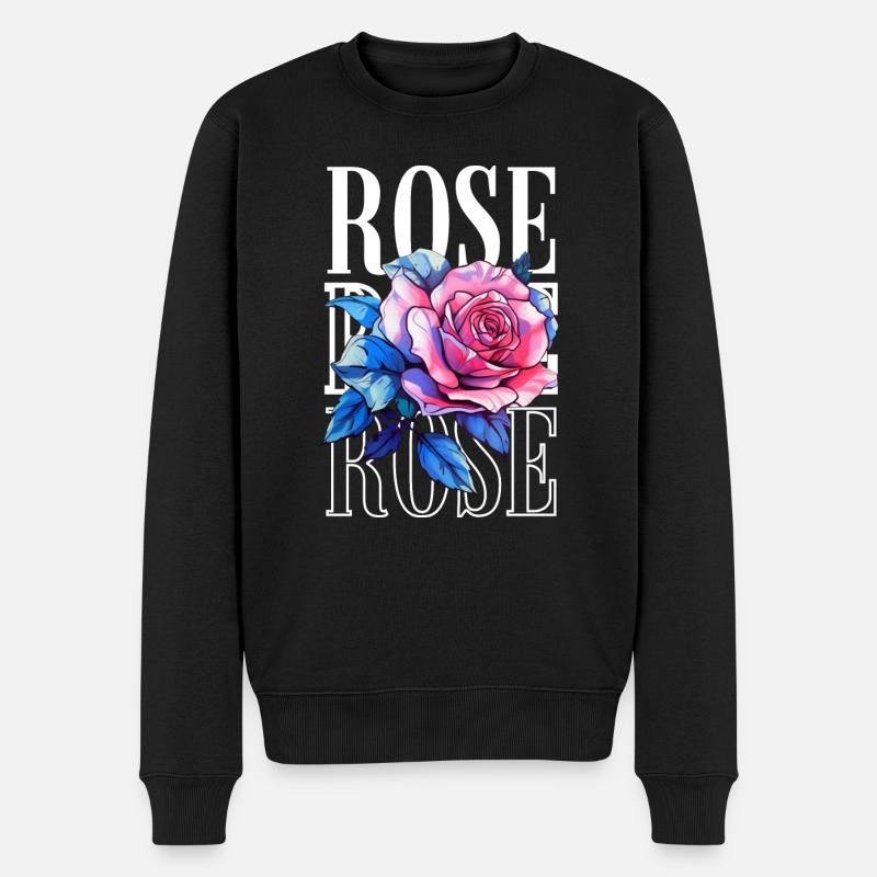 Rosen Blume - Rose - Männer Premium Bio Pullover - Schwarz