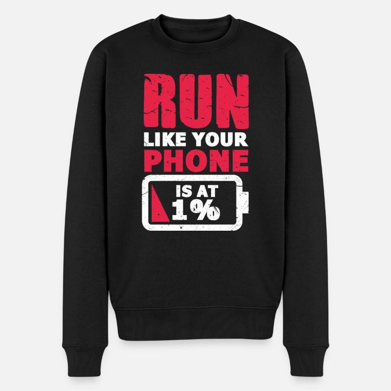 Run like your Phone is at 1% cross-country runner - Männer Premium Bio Pullover - Schwarz