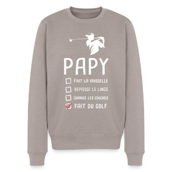 Papy golfer papi golf grandfather funny gift - Men's Premium Organic Jumper - taupe - Front - Nico (187cm)