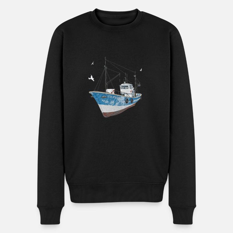 Fischkutter mit Seemöwen - Männer Premium Bio Pullover - Schwarz