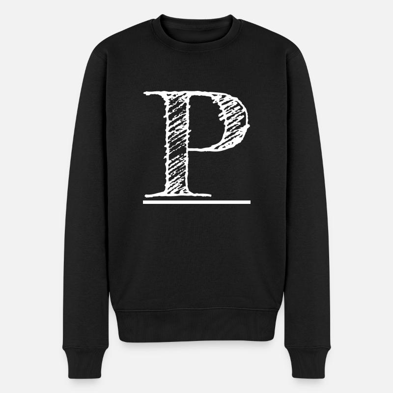 Riesenbuchstabe P - von Hand (weiß) - Männer Premium Bio Pullover - Schwarz