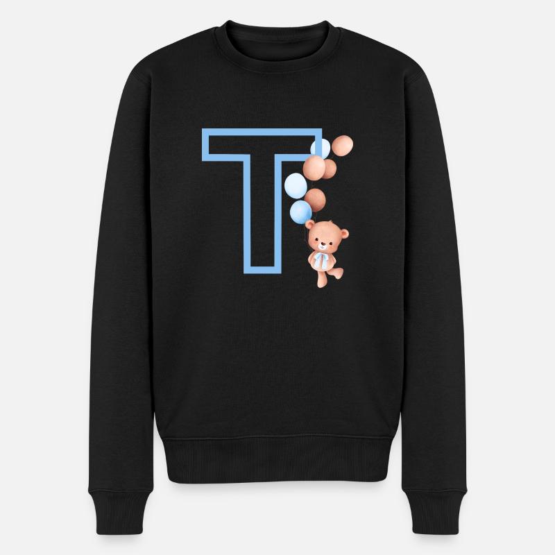 Lettre t bleue ours - Pull Premium bio Homme - noir
