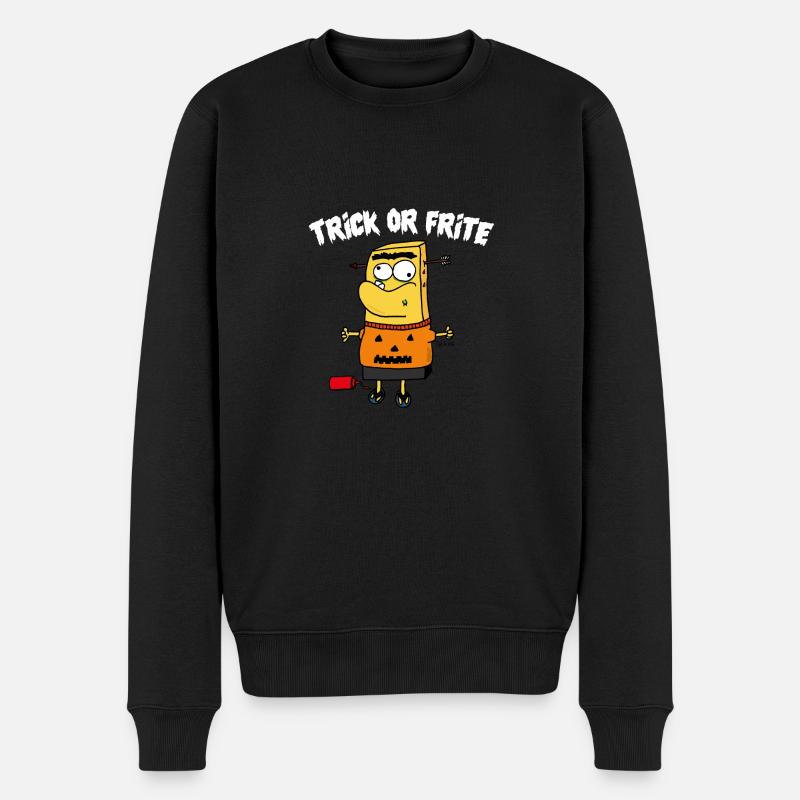 TRICK ODER POMMES WEISS - Männer Premium Bio Pullover - Schwarz