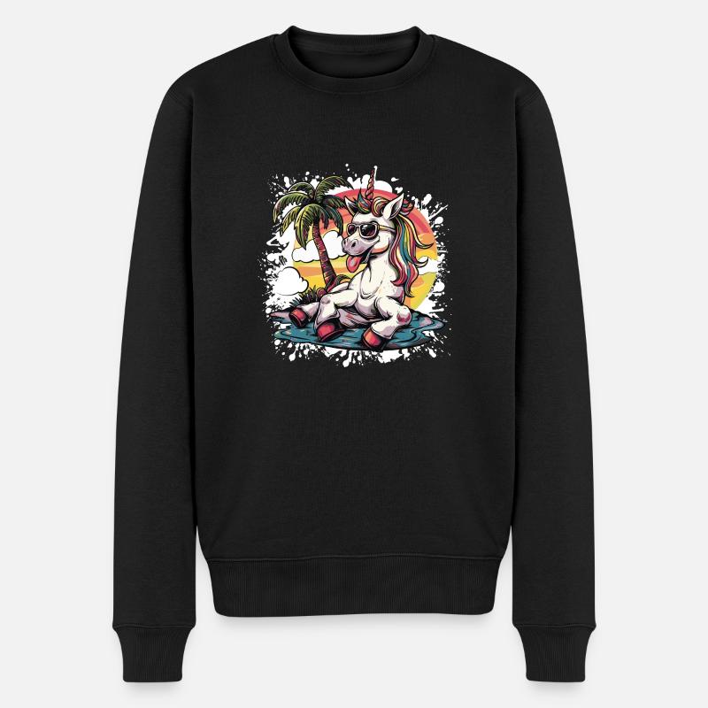 Einhorn Sommer Urlaub - Männer Premium Bio Pullover - Schwarz