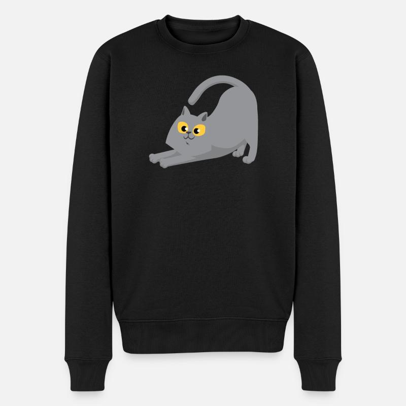 Glückliche graue Katze Stretching - Männer Premium Bio Pullover - Schwarz