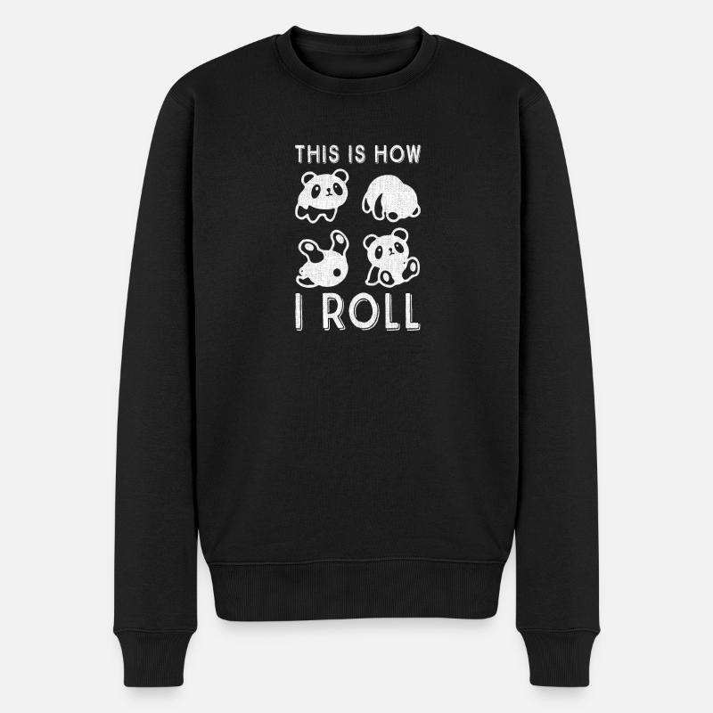 Netter kleiner Bär Panda Design So rolle ich - Männer Premium Bio Pullover - Schwarz