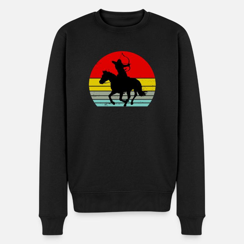 Bogenschiessen Bogenschützen Frau und Pferd - Männer Premium Bio Pullover - Schwarz