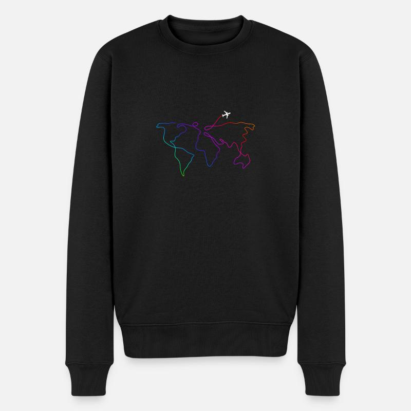Weltkarte Line Art Urlaub bunt Kontinente Geschenk - Männer Premium Bio Pullover - Schwarz