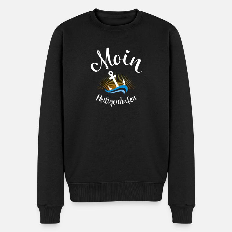 Moin Heiligenhafen mit Anker für Strandurlaub - Männer Premium Bio Pullover - Schwarz