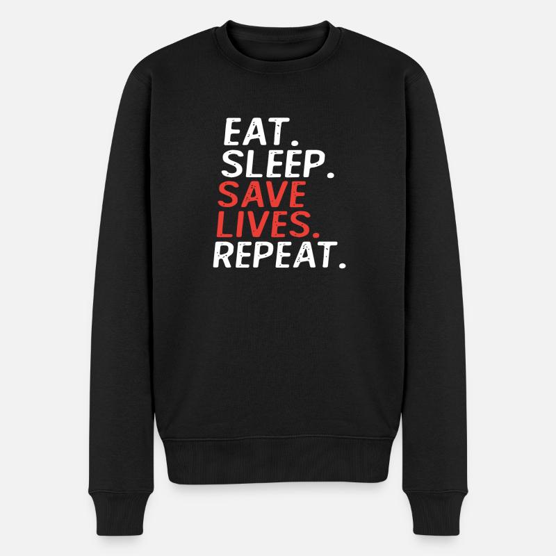 Feuerwehr Eat. Sleep. Save Lives. Repeat. - Männer Premium Bio Pullover - Schwarz